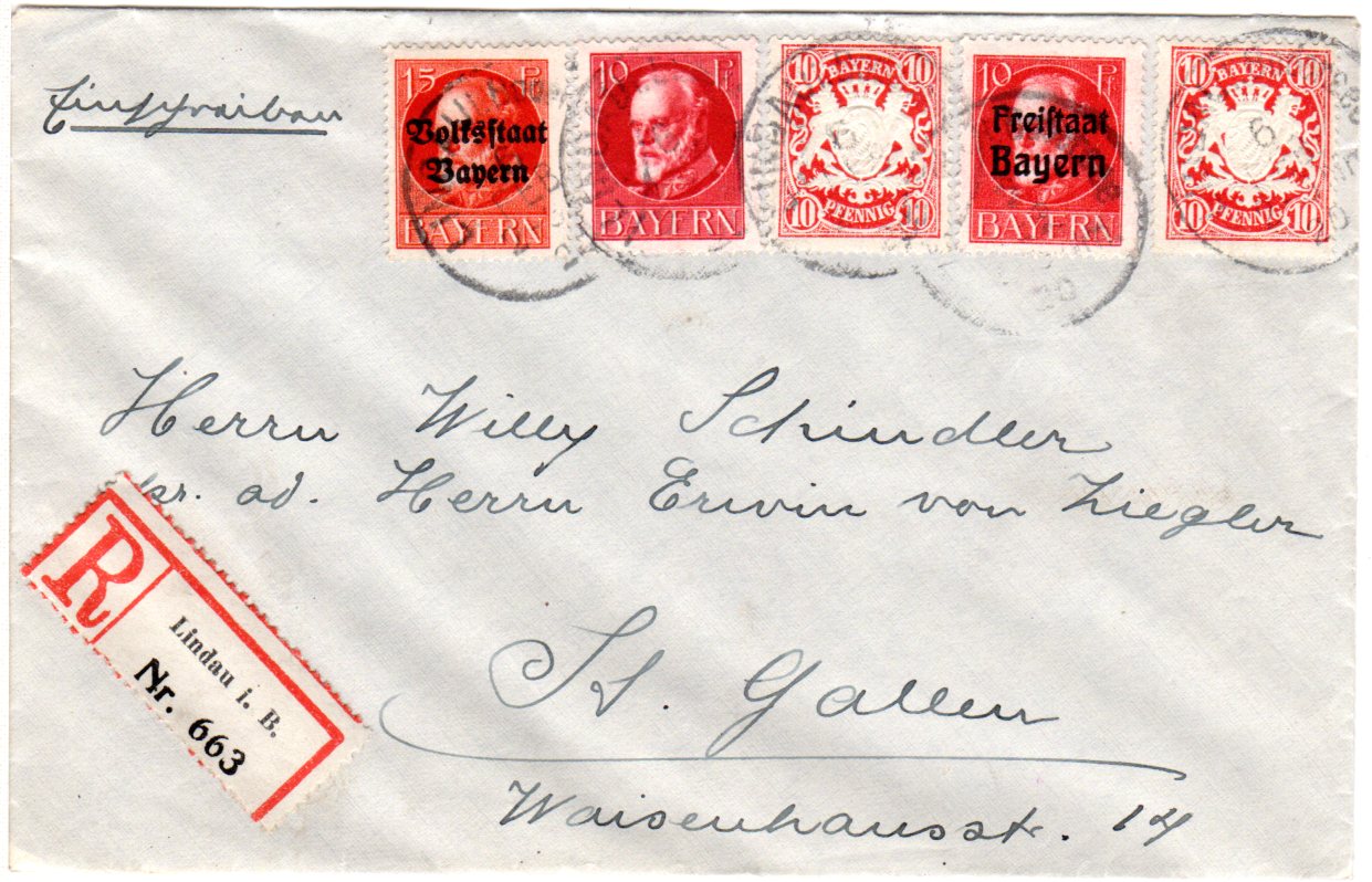 Bayern 1920 5 Rote Marken Auf Einschreiben Brief V Lindau Id