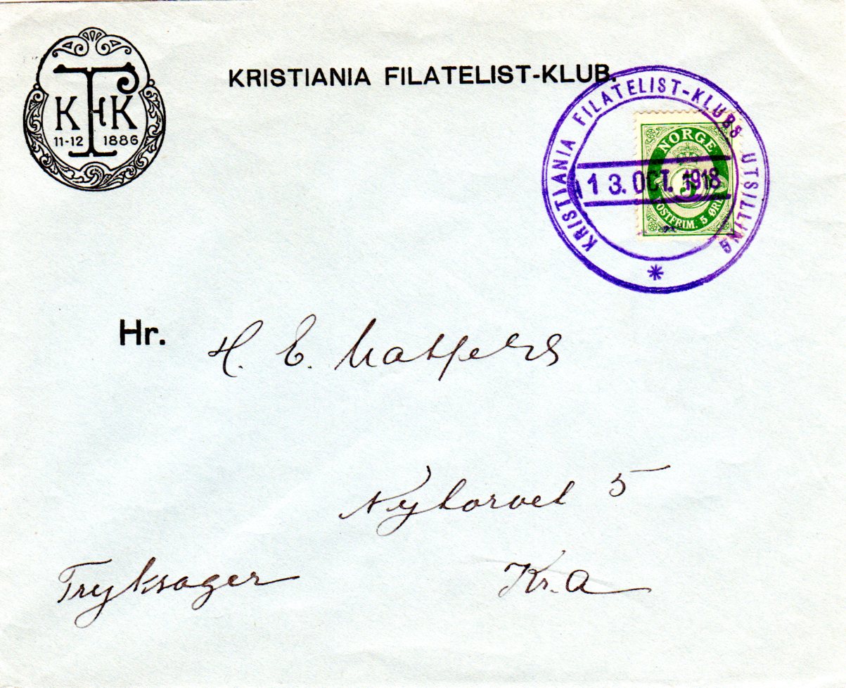 Norwegen 1918, Kristiania Filatelistklubs Utstilling, Brief m.bl ...