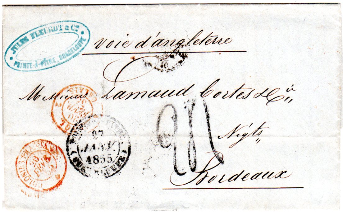 Guadeloupe 1855 K2 Point à Pitre Auf Porto Brief Via Gb N