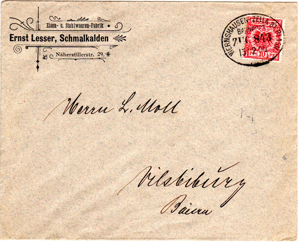 DR 1900, Bahnpost WERNSHAUSENZELLA ST. BLASII klar auf Brief v