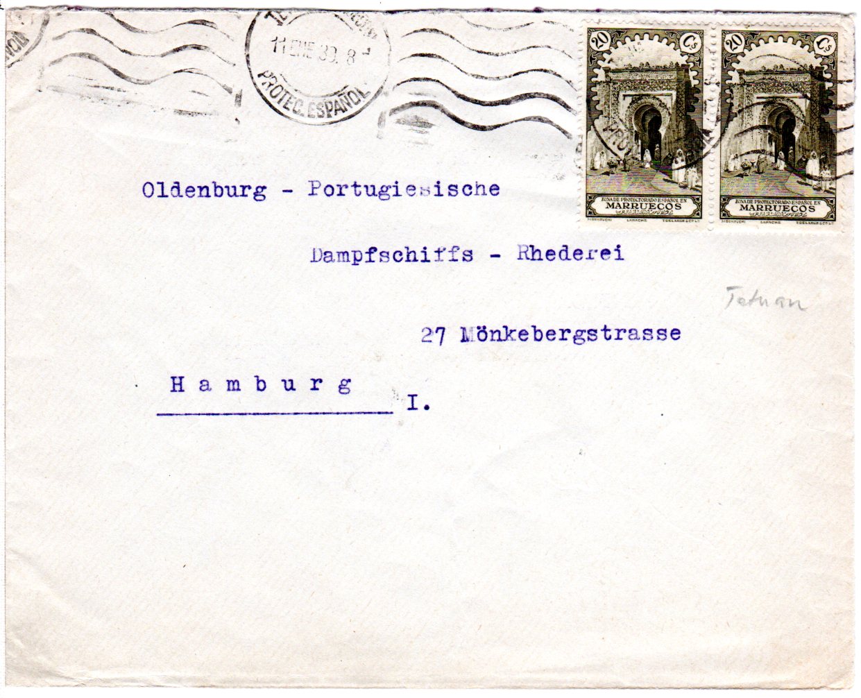 Spanisch Marokko 1939 2x20 C Auf Brief V Tanger N Deutschland Heiner Zinoni