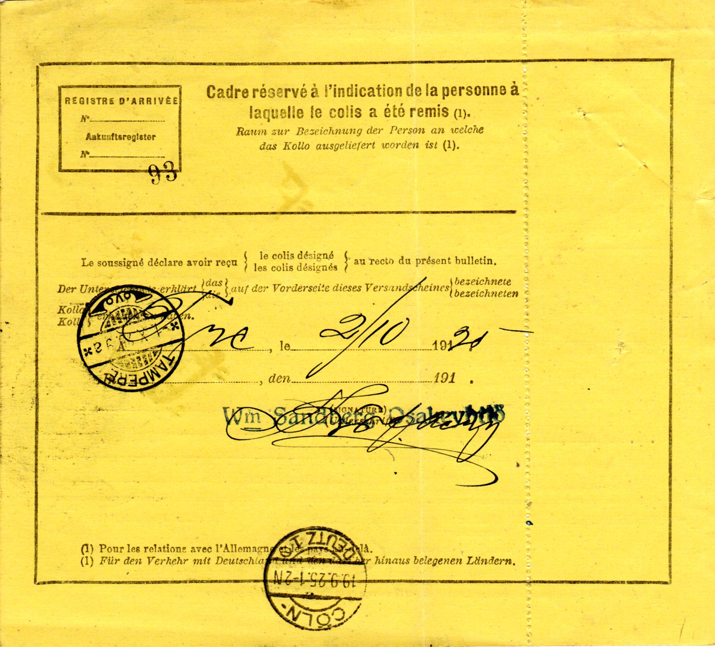 Belgien 1925, 3 Eisenbahn Paketmarken auf Frachtbrief v. Liege n