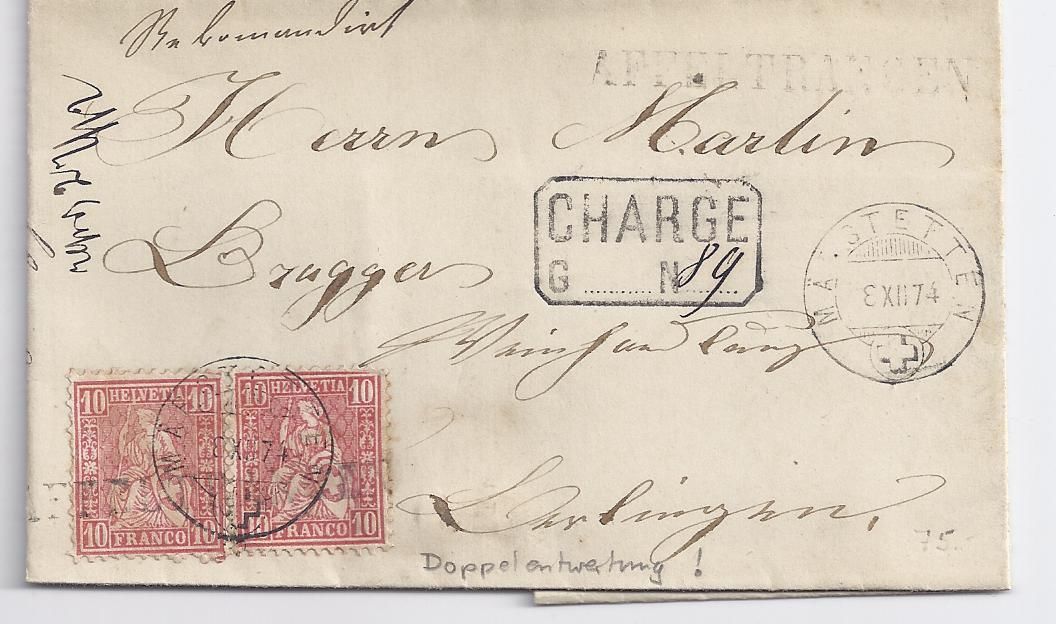 Schweiz 1874 L1 Affeltrangen U Märstetten Auf Thurgau Einschreiben