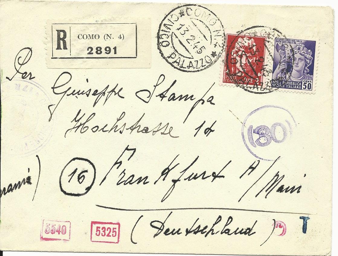 Italien 1945 50 C2 L Auf Einschreiben Zensur Brief V Como N