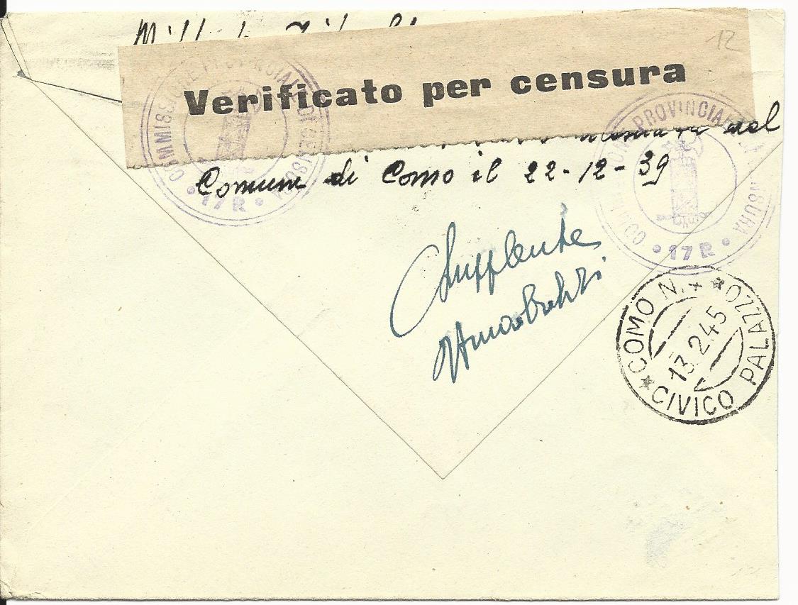 Italien 1945 50 C2 L Auf Einschreiben Zensur Brief V Como N